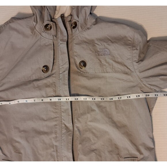 The North Face HyVent Coat Rain Jacket Beige Zip Hood Wind Pockets Womens Large - Picture 5 of 9